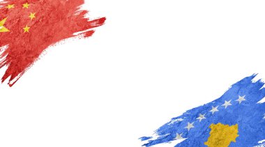 Beyaz Arkaplanda Çin ve Kosova Bayrakları